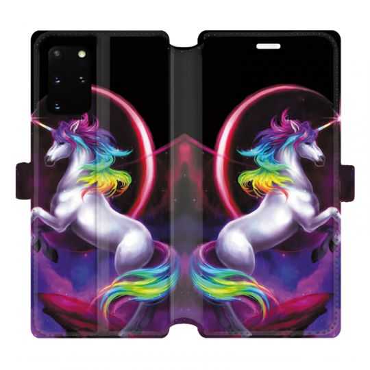 Housse cuir portefeuille pour Samsung Galaxy S20 Plus Licorne Arc en ciel