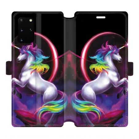 Housse cuir portefeuille pour Samsung Galaxy S20 Plus Licorne Arc en ciel