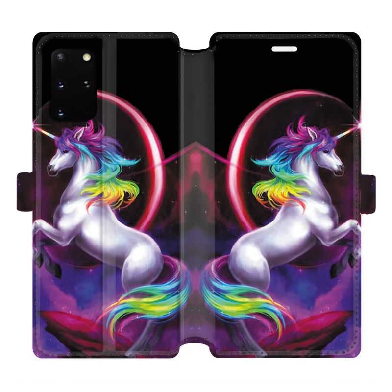 Housse cuir portefeuille pour Samsung Galaxy S20 Plus Licorne Arc en ciel