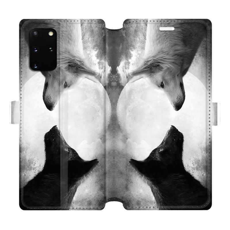 Housse cuir portefeuille pour Samsung Galaxy S20 Plus Loup Duo