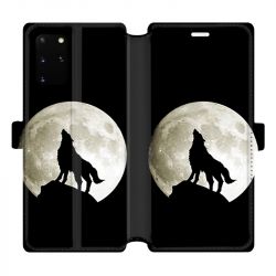 Housse cuir portefeuille pour Samsung Galaxy S20 Plus Loup Noir