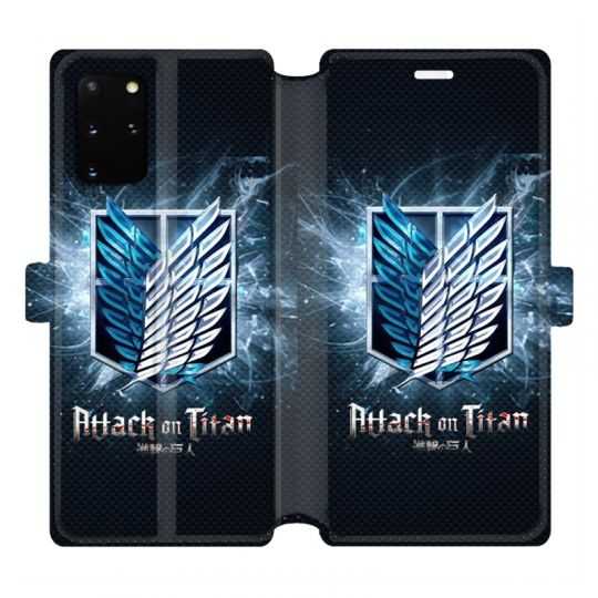Housse cuir portefeuille pour Samsung Galaxy S20 Plus Manga Attaque titans noir