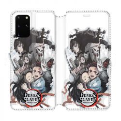 Housse cuir portefeuille pour Samsung Galaxy S20 Plus Manga demon Slayer Blanc