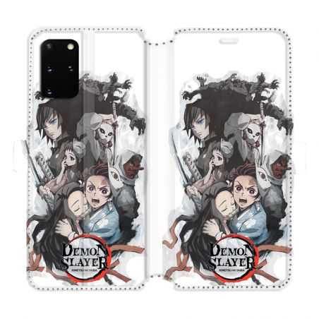 Housse cuir portefeuille pour Samsung Galaxy S20 Plus Manga demon Slayer Blanc