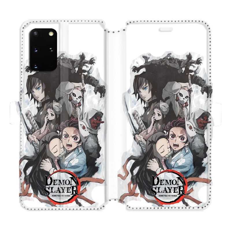Housse cuir portefeuille pour Samsung Galaxy S20 Plus Manga demon Slayer Blanc
