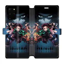 Housse cuir portefeuille pour Samsung Galaxy S20 Plus Manga demon Slayer Noir