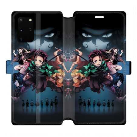 Housse cuir portefeuille pour Samsung Galaxy S20 Plus Manga demon Slayer Noir