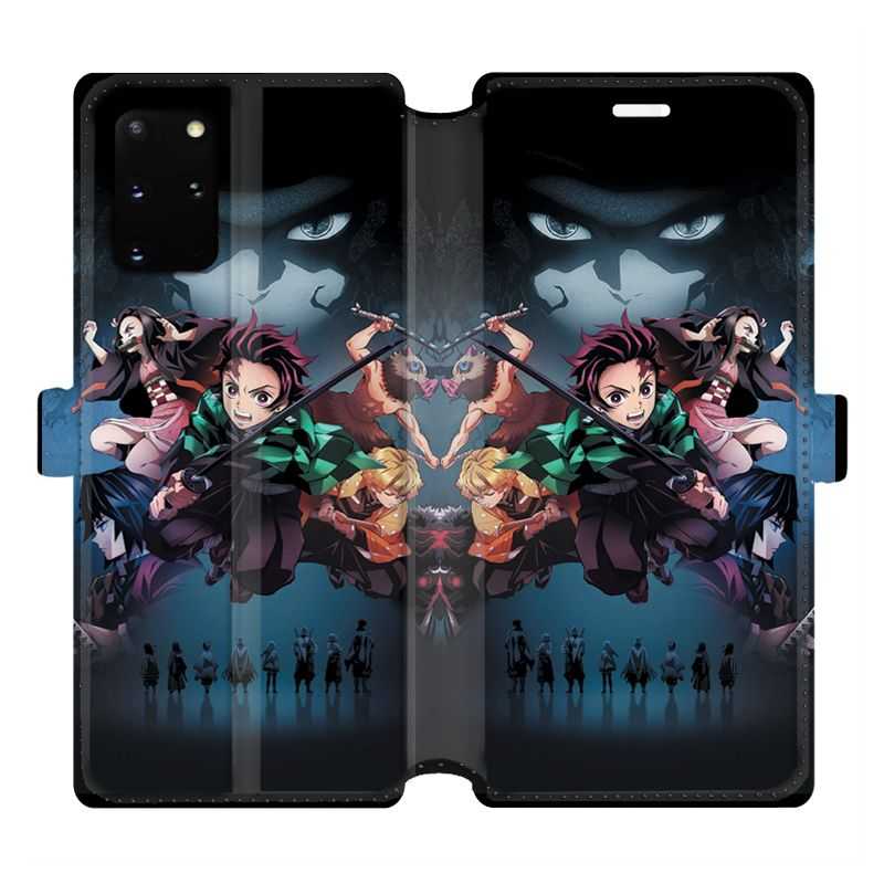 Housse cuir portefeuille pour Samsung Galaxy S20 Plus Manga demon Slayer Noir