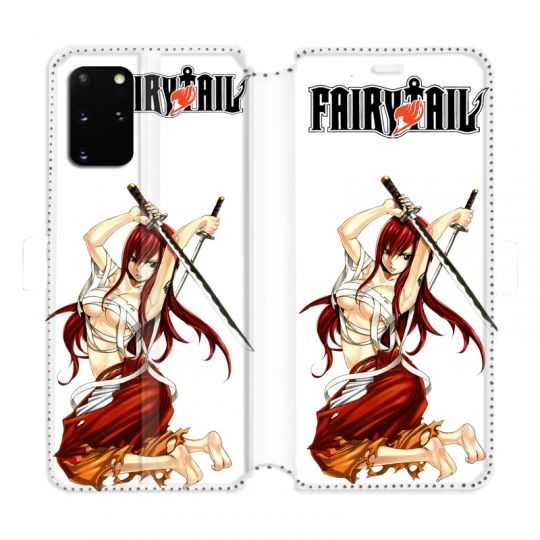 Housse cuir portefeuille pour Samsung Galaxy S20 Plus Manga Fairy Tail Erza