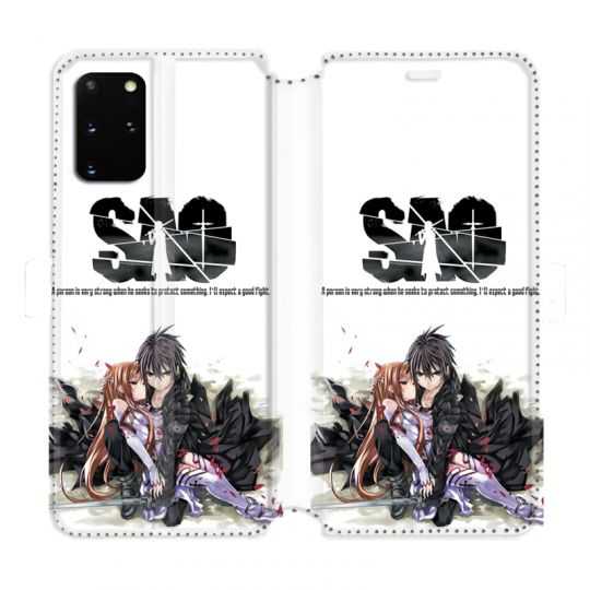 Housse cuir portefeuille pour Samsung Galaxy S20 Plus Manga SAO sword Art Online blanc