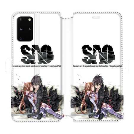 Housse cuir portefeuille pour Samsung Galaxy S20 Plus Manga SAO sword Art Online blanc