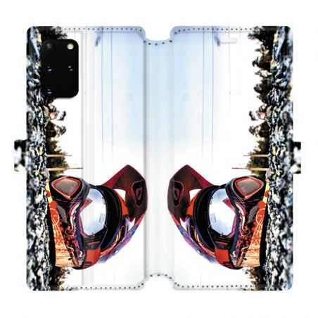 Housse cuir portefeuille pour Samsung Galaxy S20 Plus Moto Casque Cross