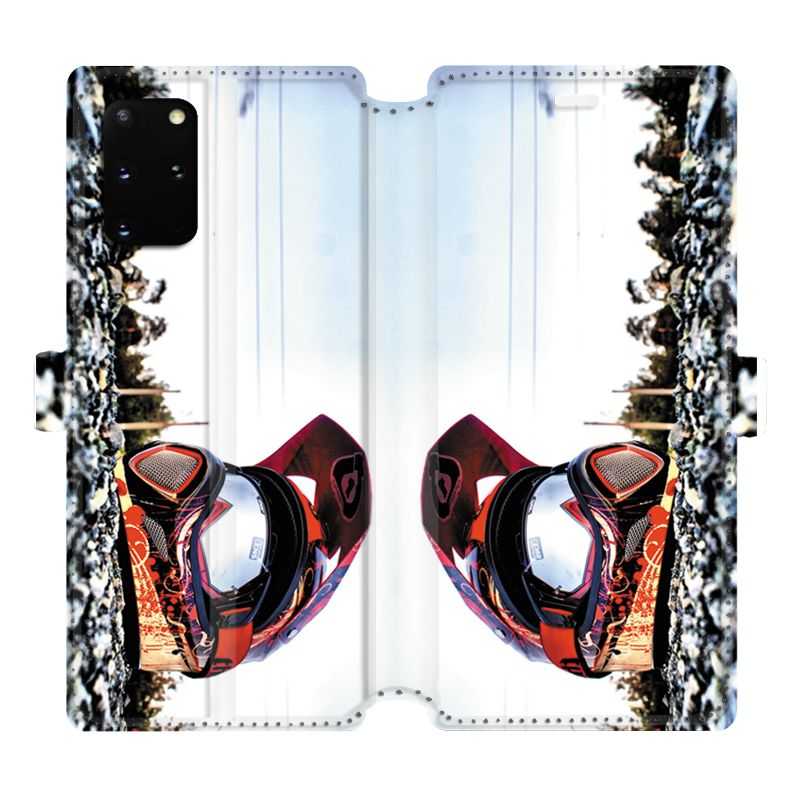 Housse cuir portefeuille pour Samsung Galaxy S20 Plus Moto Casque Cross