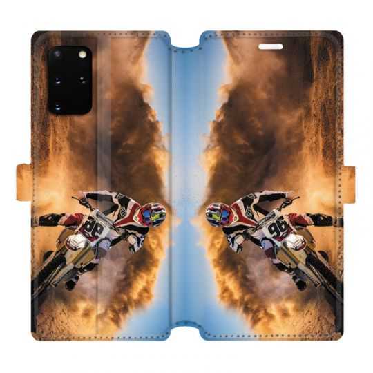 Housse cuir portefeuille pour Samsung Galaxy S20 Plus Moto Cross Blanc