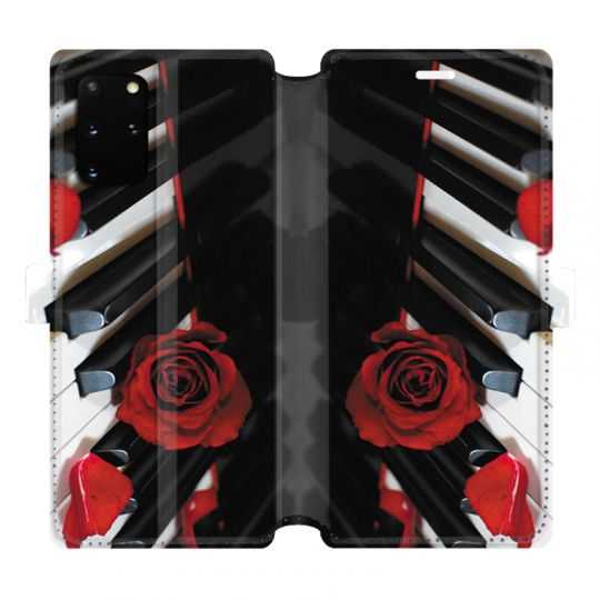 Housse cuir portefeuille pour Samsung Galaxy S20 Plus Musique Rose Piano