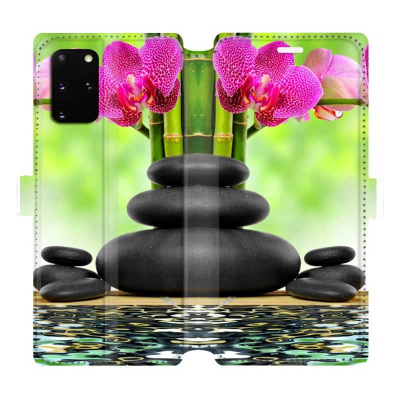 Housse cuir portefeuille pour Samsung Galaxy S20 Plus orchidee eau