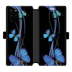 Housse cuir portefeuille pour Samsung Galaxy S20 Plus papillons bleu