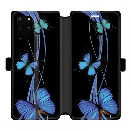 Housse cuir portefeuille pour Samsung Galaxy S20 Plus papillons bleu