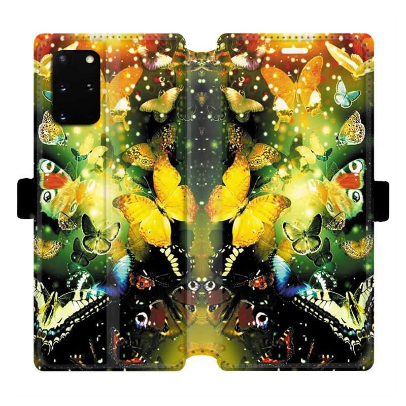 Housse cuir portefeuille pour Samsung Galaxy S20 Plus papillons papillon jaune