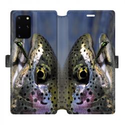 Housse cuir portefeuille pour Samsung Galaxy S20 Plus peche truite