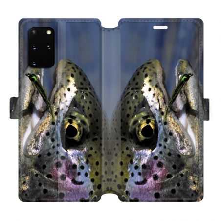 Housse cuir portefeuille pour Samsung Galaxy S20 Plus peche truite