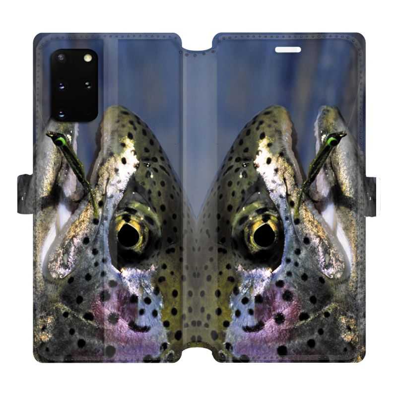 Housse cuir portefeuille pour Samsung Galaxy S20 Plus peche truite