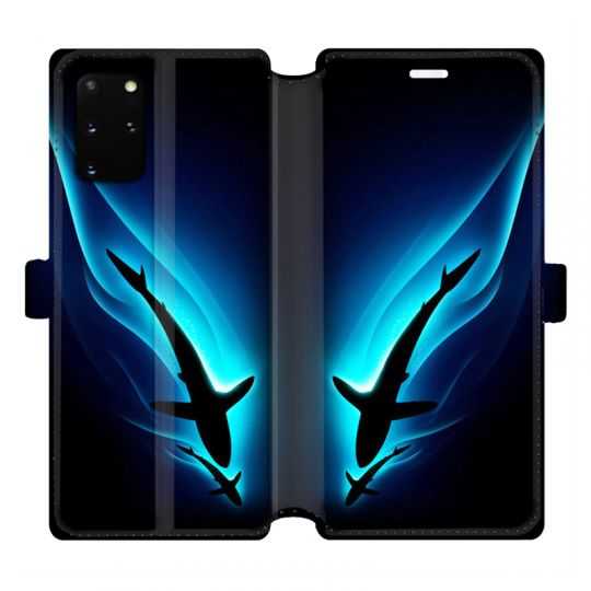 Housse cuir portefeuille pour Samsung Galaxy S20 Plus Requin Noir