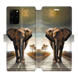 Housse cuir portefeuille pour Samsung Galaxy S20 Plus savane Elephant route