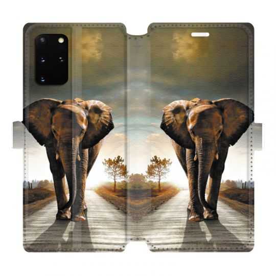 Housse cuir portefeuille pour Samsung Galaxy S20 Plus savane Elephant route