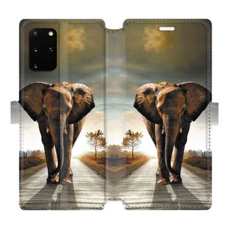Housse cuir portefeuille pour Samsung Galaxy S20 Plus savane Elephant route