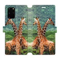 Housse cuir portefeuille pour Samsung Galaxy S20 Plus savane Girafe Duo