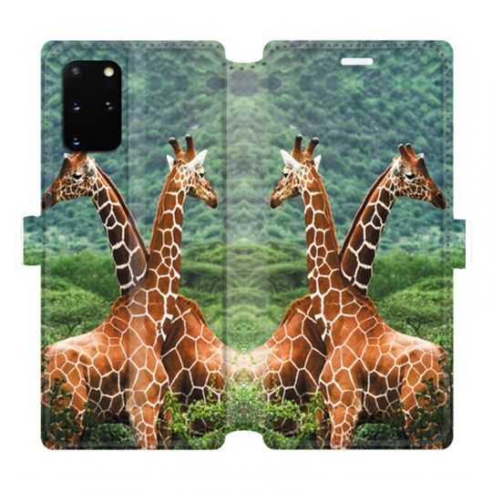 Housse cuir portefeuille pour Samsung Galaxy S20 Plus savane Girafe Duo