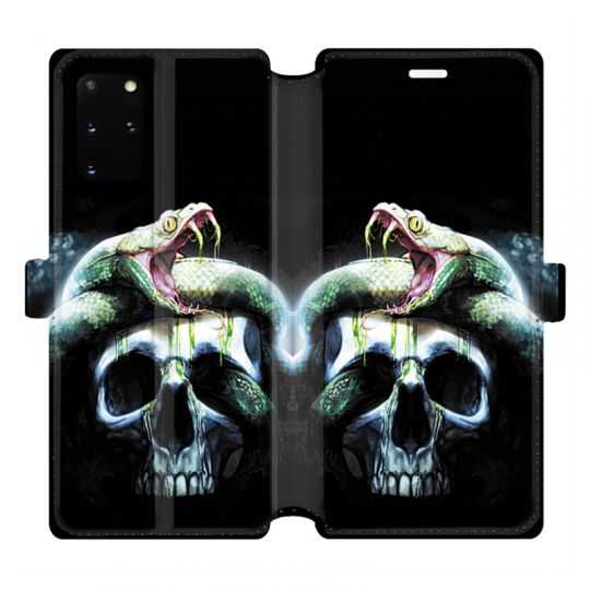Housse cuir portefeuille pour Samsung Galaxy S20 Plus serpent crane