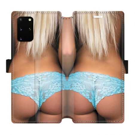 Housse cuir portefeuille pour Samsung Galaxy S20 Plus Sexy tanga bleu