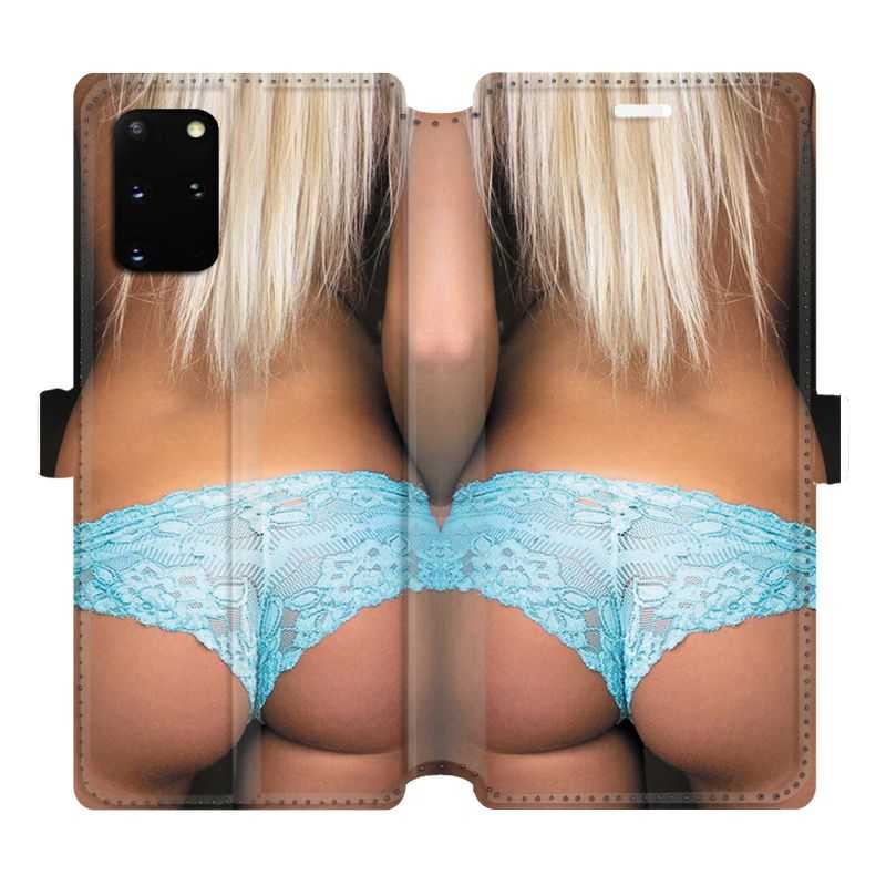 Housse cuir portefeuille pour Samsung Galaxy S20 Plus Sexy tanga bleu