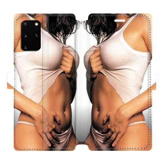 Housse cuir portefeuille pour Samsung Galaxy S20 Plus Sexy tee shirt blanc