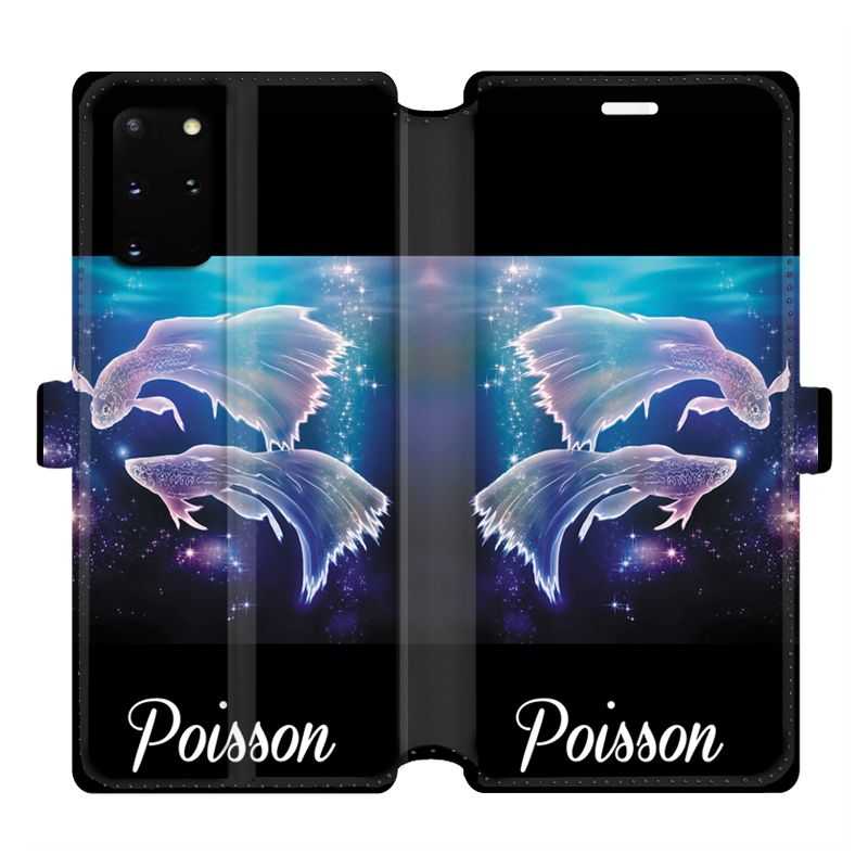 Housse cuir portefeuille pour Samsung Galaxy S20 Plus signe zodiaque 2 Poisson