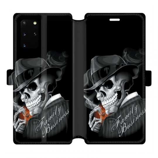 Housse cuir portefeuille pour Samsung Galaxy S20 Plus tete de mort family business