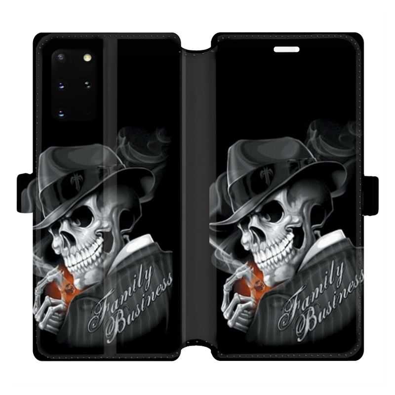 Housse cuir portefeuille pour Samsung Galaxy S20 Plus tete de mort family business
