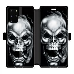 Housse cuir portefeuille pour Samsung Galaxy S20 Plus tete de mort Fume
