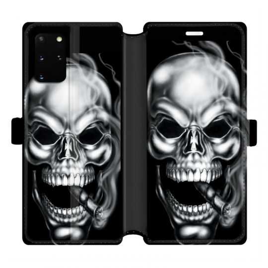 Housse cuir portefeuille pour Samsung Galaxy S20 Plus tete de mort Fume