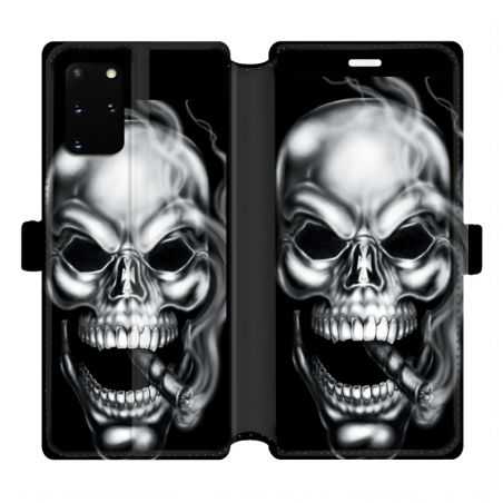 Housse cuir portefeuille pour Samsung Galaxy S20 Plus tete de mort Fume