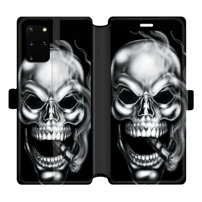 Housse cuir portefeuille pour Samsung Galaxy S20 Plus tete de mort Fume