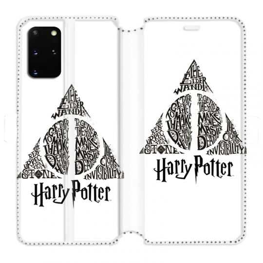 Housse cuir portefeuille pour Samsung Galaxy S20 Plus WB License harry potter pattern triangle Blanc