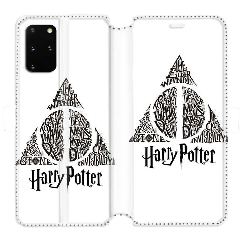 Housse cuir portefeuille pour Samsung Galaxy S20 Plus WB License harry potter pattern triangle Blanc