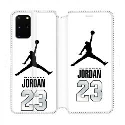 Housse cuir portefeuille pour Samsung Galaxy S20 Plus Jordan 23 Blanc