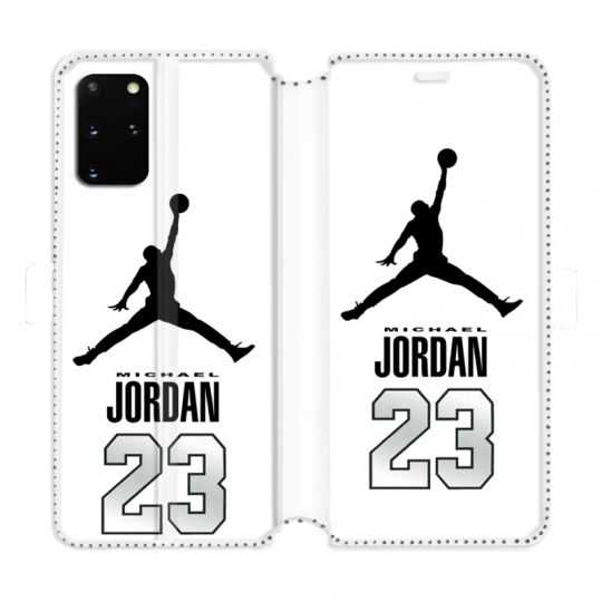Housse cuir portefeuille pour Samsung Galaxy S20 Plus Jordan 23 Blanc