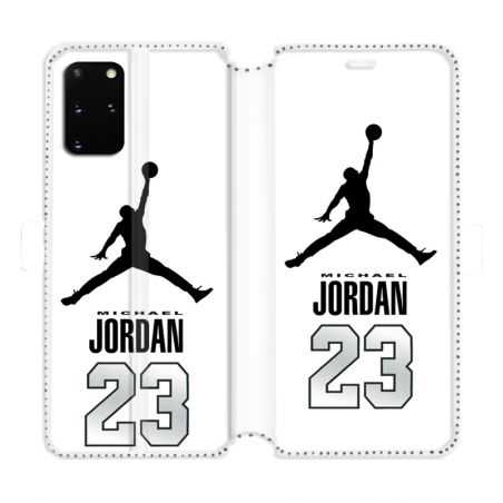 Housse cuir portefeuille pour Samsung Galaxy S20 Plus Jordan 23 Blanc