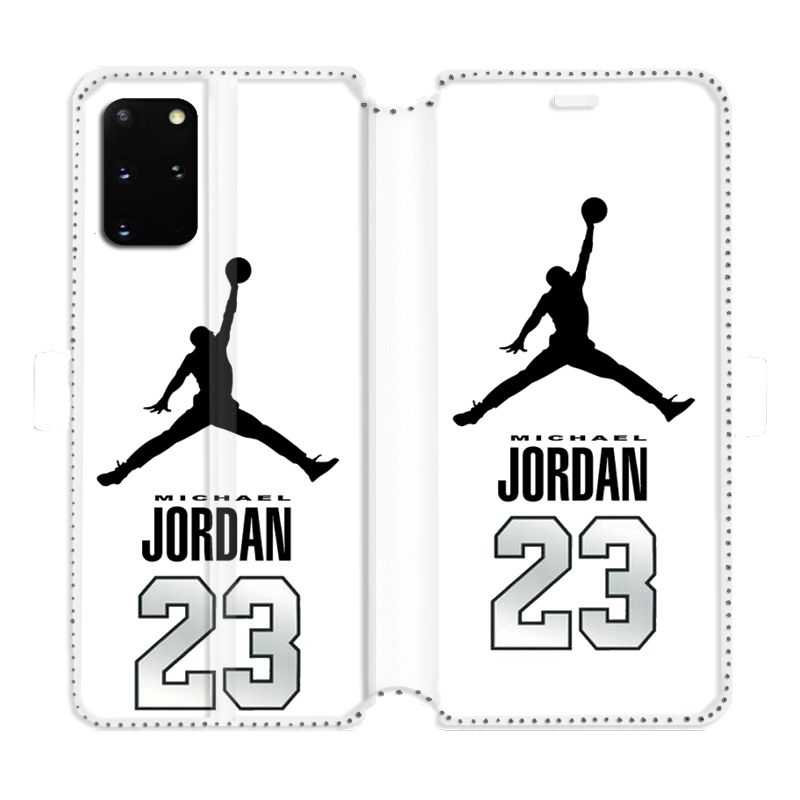 Housse cuir portefeuille pour Samsung Galaxy S20 Plus Jordan 23 Blanc