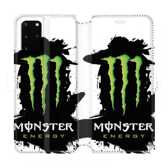 Housse cuir portefeuille pour Samsung Galaxy S20 Plus Monster Energy tache